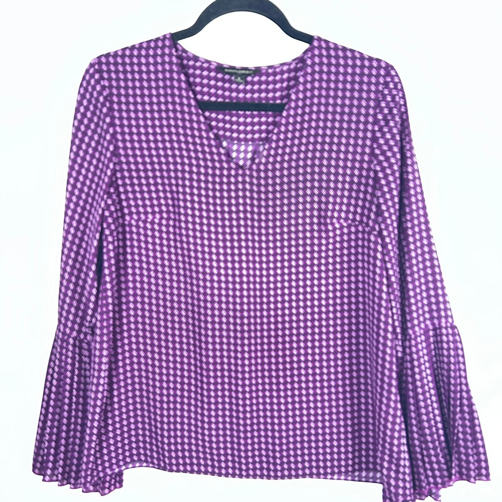 Banana Republic Purple Geometric Accordion Sleeve V Neck Blouse Women's‎ Small